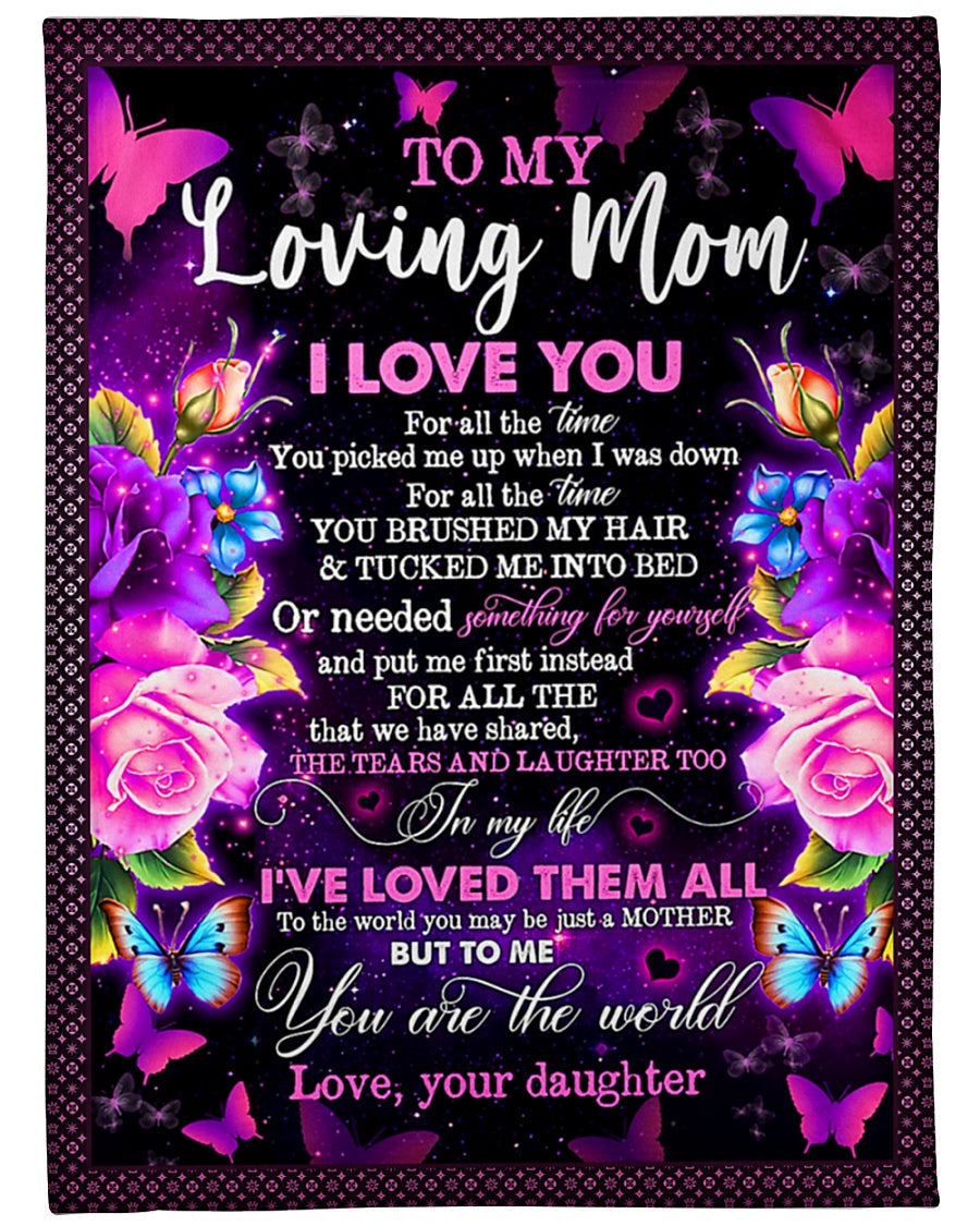 Family To My Mom You Will Always Be My Loving Mom Butterfly Rose Flannel Blanket For Bed Sofa And Reading Nook Decor