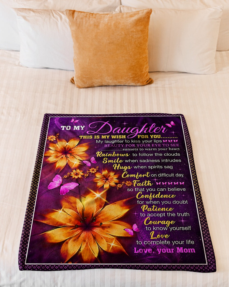 Flower My Wish For You Mom To Daughter Flannel Blanket For Relaxing At Home And Travel