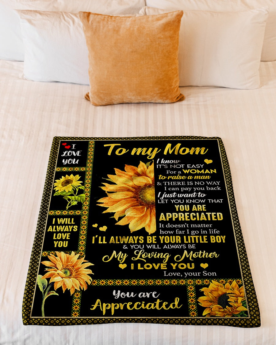 Sunflower Inspiring Family Hero Message Mother Flannel Blanket For Relaxing At Home And Travel