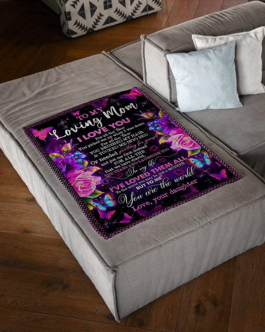 Family To My Mom You Will Always Be My Loving Mom Butterfly Rose Flannel Blanket For Living Room And Bedroom Styling