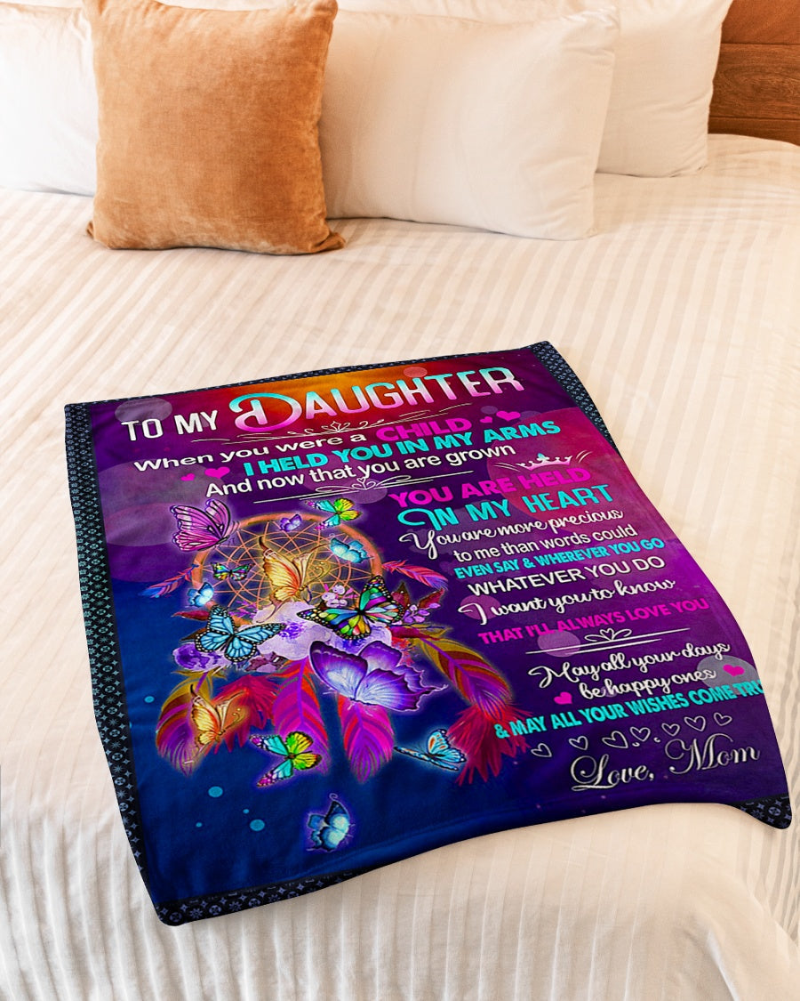 Butterfly You Are Held In My Heart Daughter Gift Flannel Blanket For Soft Bed Couch And Home Comfort