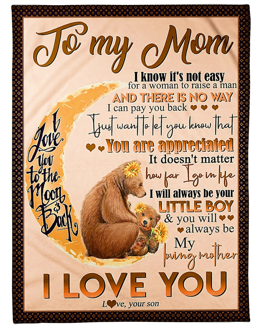 Bear My Loving Mother From Son Flannel Blanket For Bed Sofa And Reading Nook Decor