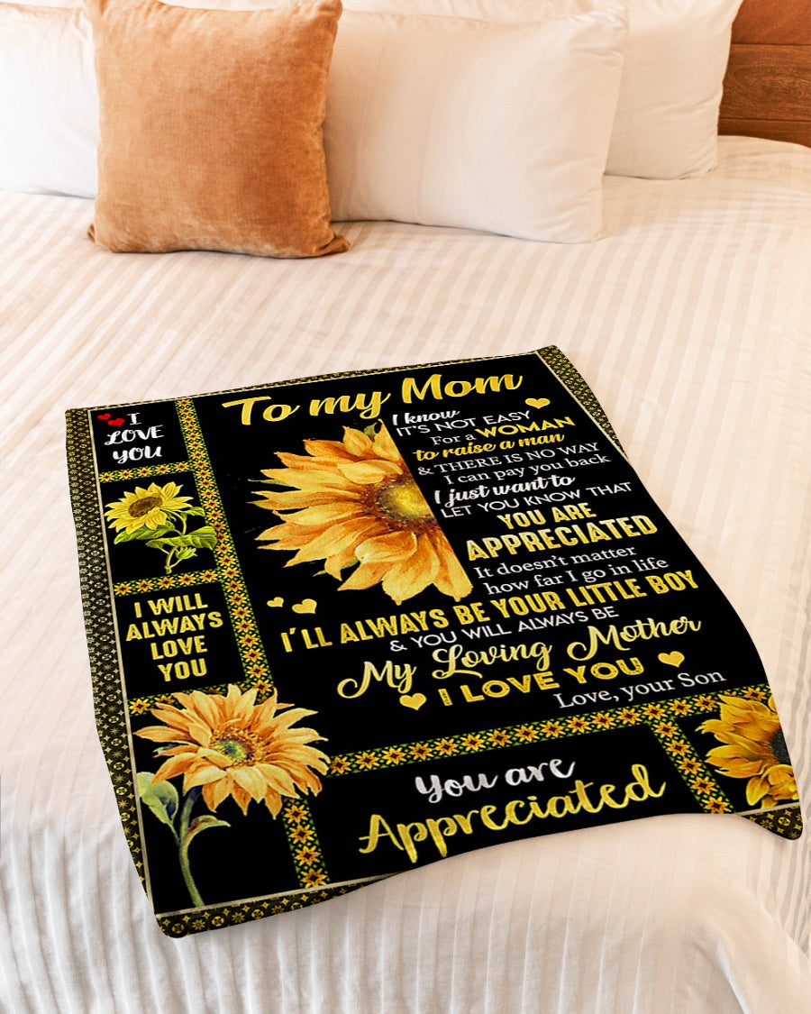 Sunflower Inspiring Family Hero Message Mother Flannel Blanket For Soft Bed Couch And Home Comfort