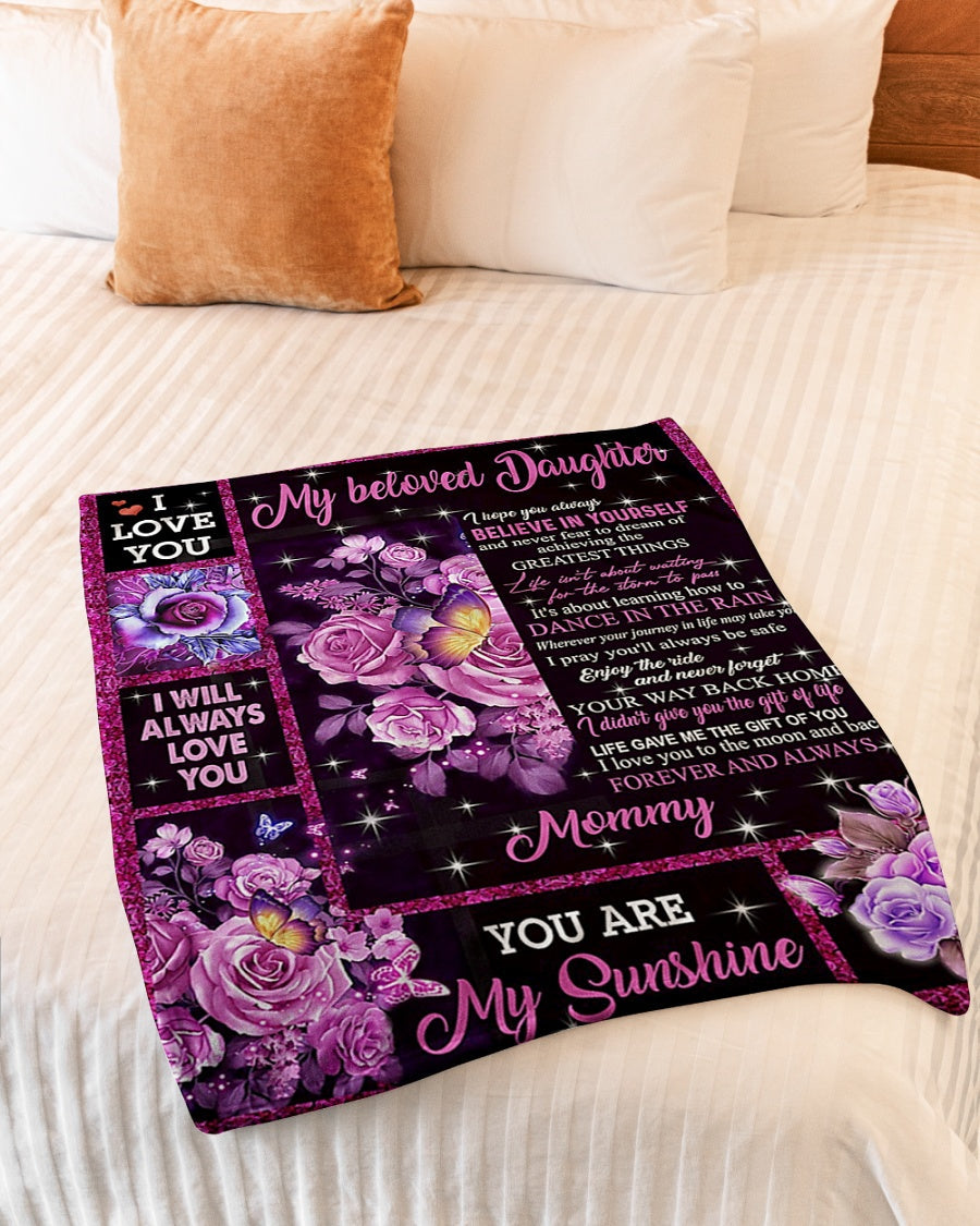 Rose Comforting Home Message Daughter Gift Flannel Blanket For Soft Bed Couch And Home Comfort
