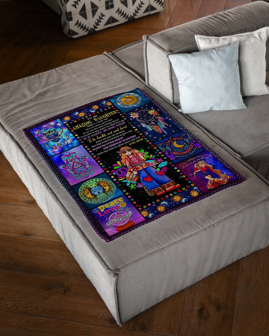 Hippie Girl Follow Your Dream Daughter Gift Flannel Blanket For Living Room And Bedroom Styling