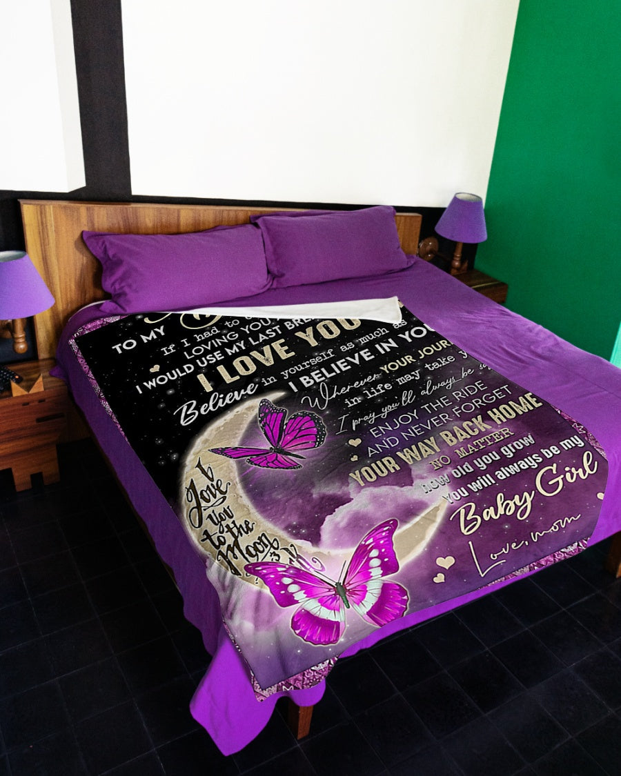 Butterfly You Way Back Home Daughter Gift I Love You Flannel Blanket For Bed Sofa And Reading Nook Decor