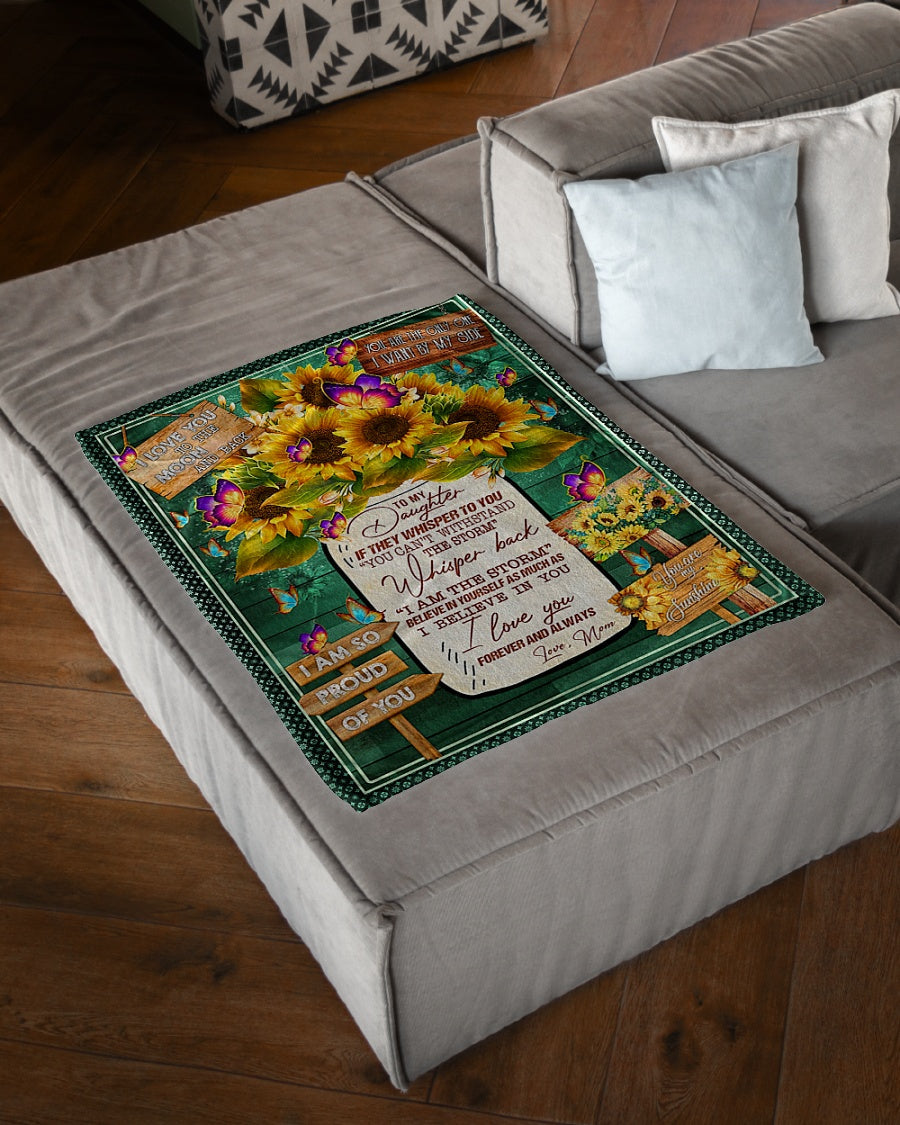 Sunflower Strong Spirit Message Mom To Daughter Flannel Blanket For Living Room And Bedroom Styling