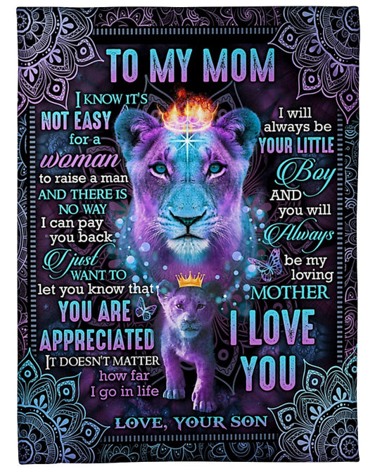 Lion Love To My Mom You Are The World Flannel Blanket For Cozy Bedroom And Sofa Decor