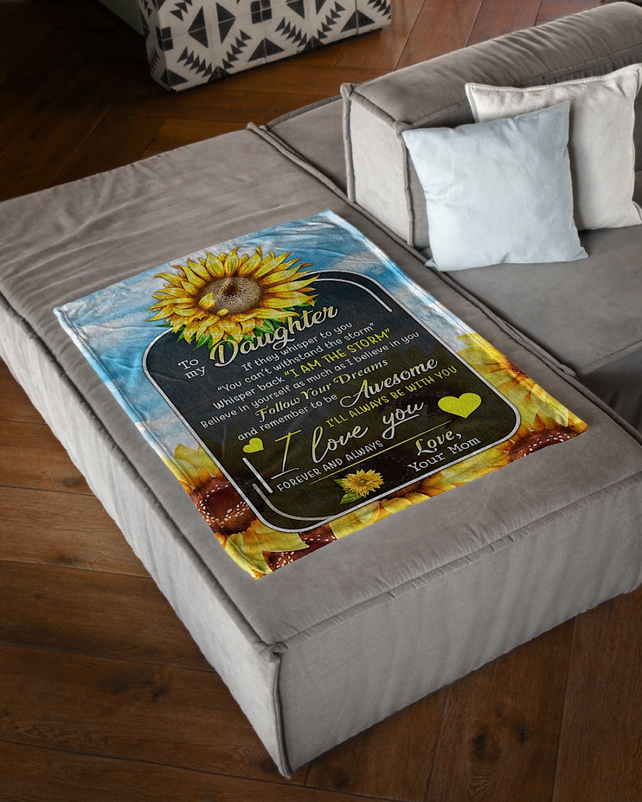 Sunflower Strong Spirit Message Daughter Gift Flannel Blanket For Soft Bed Couch And Home Comfort
