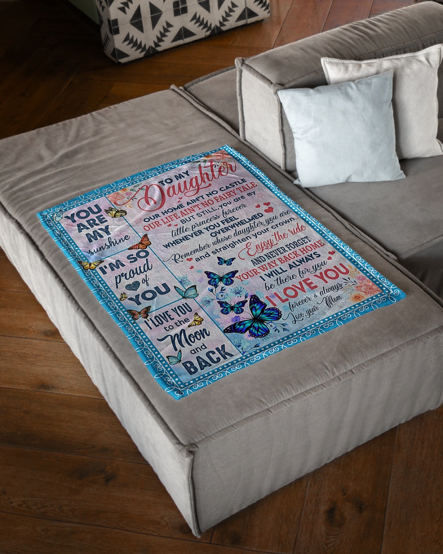 Butterfly Warm Sunshine Love Comforting Home Message Daughter Gift Flannel Blanket For Living Room And Bedroom Styling