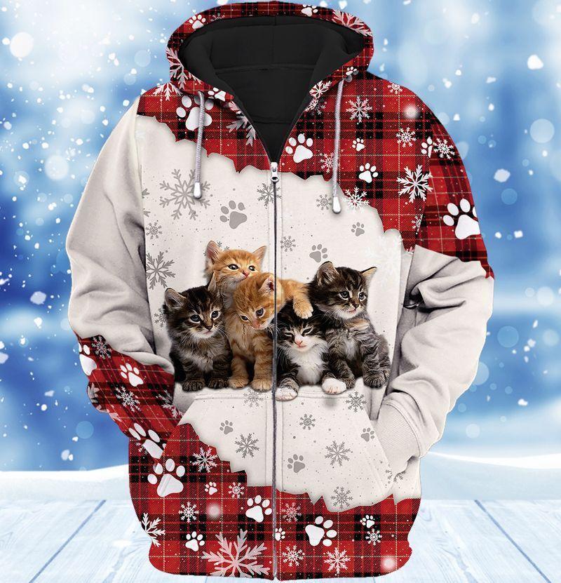 Cat Loves Snow Winter Art – 3D Hoodie