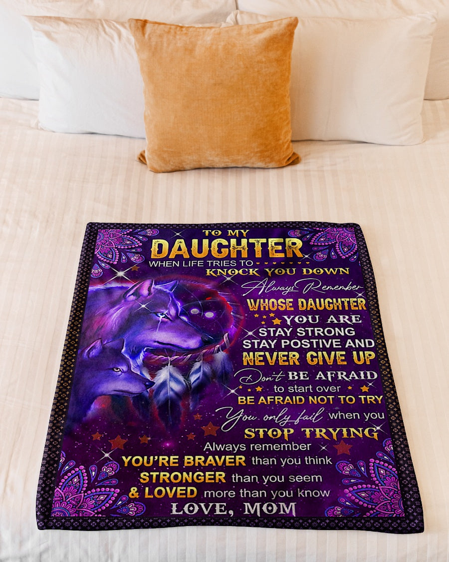 Wolf Strength And Hope Message Daughter Gift From Mom Flannel Blanket For Relaxing At Home And Travel