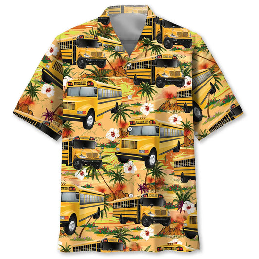 Hawaiian Shirt / Adults / S Retro Beach School Bus Hawaiian Shirt