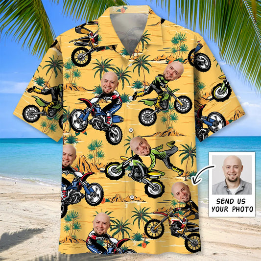 Hawaiian Shirt / Adults / S Retro Dirt Bike Funny Custom Photo Face Hawaiian Shirt