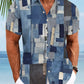 Retro Ethnic Fabric Texture Denim Men's Buttons Buttons Casual Hawaiian Shirt