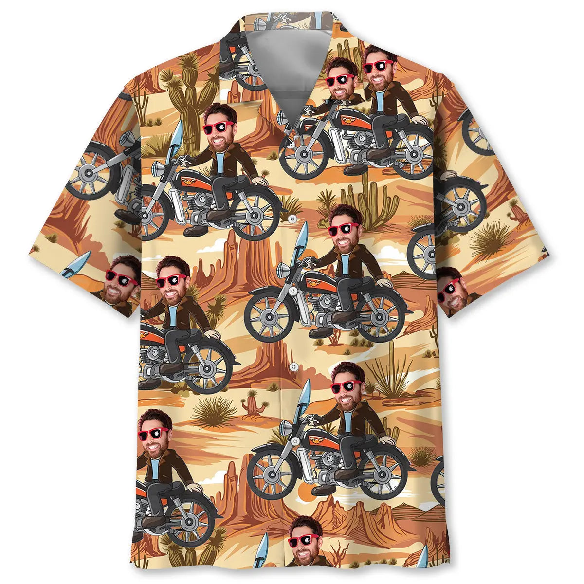 Retro Funny Motorcycle Custom Photo Face Hawaiian Shirt