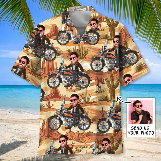 Hawaiian Shirt / Adults / S Retro Funny Motorcycle Custom Photo Face Hawaiian Shirt