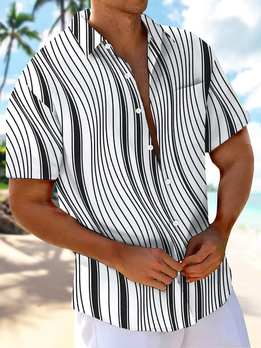 Hawaiian Shirt / Adults / S Retro Geometric Gradient Basic Line Men's Hawaiian Shirt