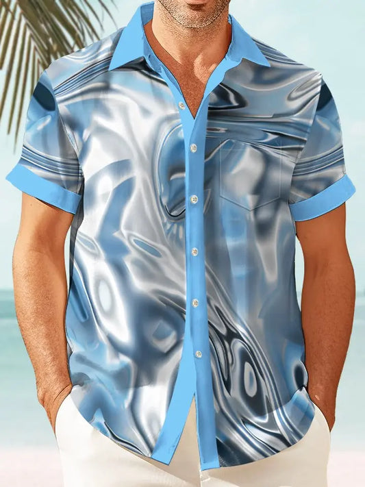 Hawaiian Shirt / Adults / S Retro Gradient Water Wave Geometric Beach Holiday Hawaiian Shirt