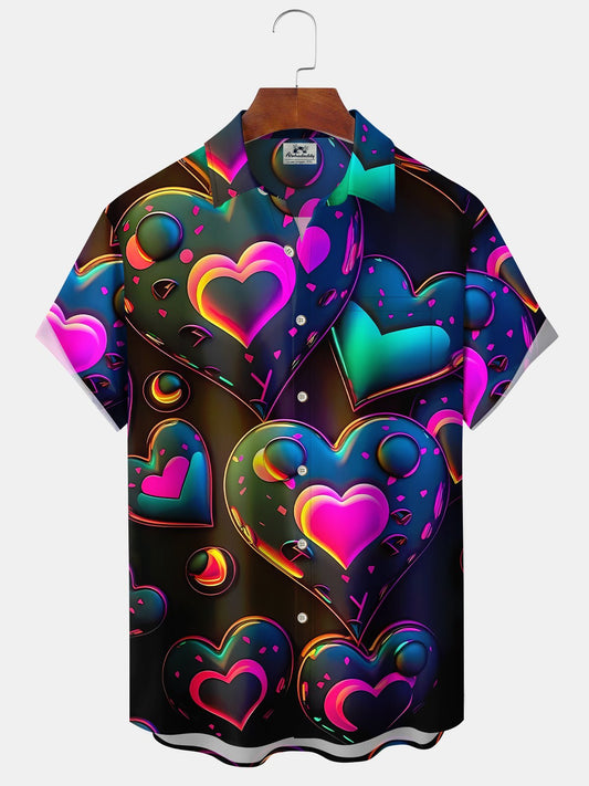 Hawaiian Shirt / Adults / S Retro Holiday Men's Valentine's Day 3D Heart Abstract Gradient Hawaiian Shirt