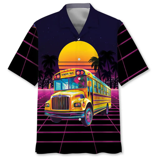 Hawaiian Shirt / Adults / S Retro Wave School Bus Hawaiian Shirt