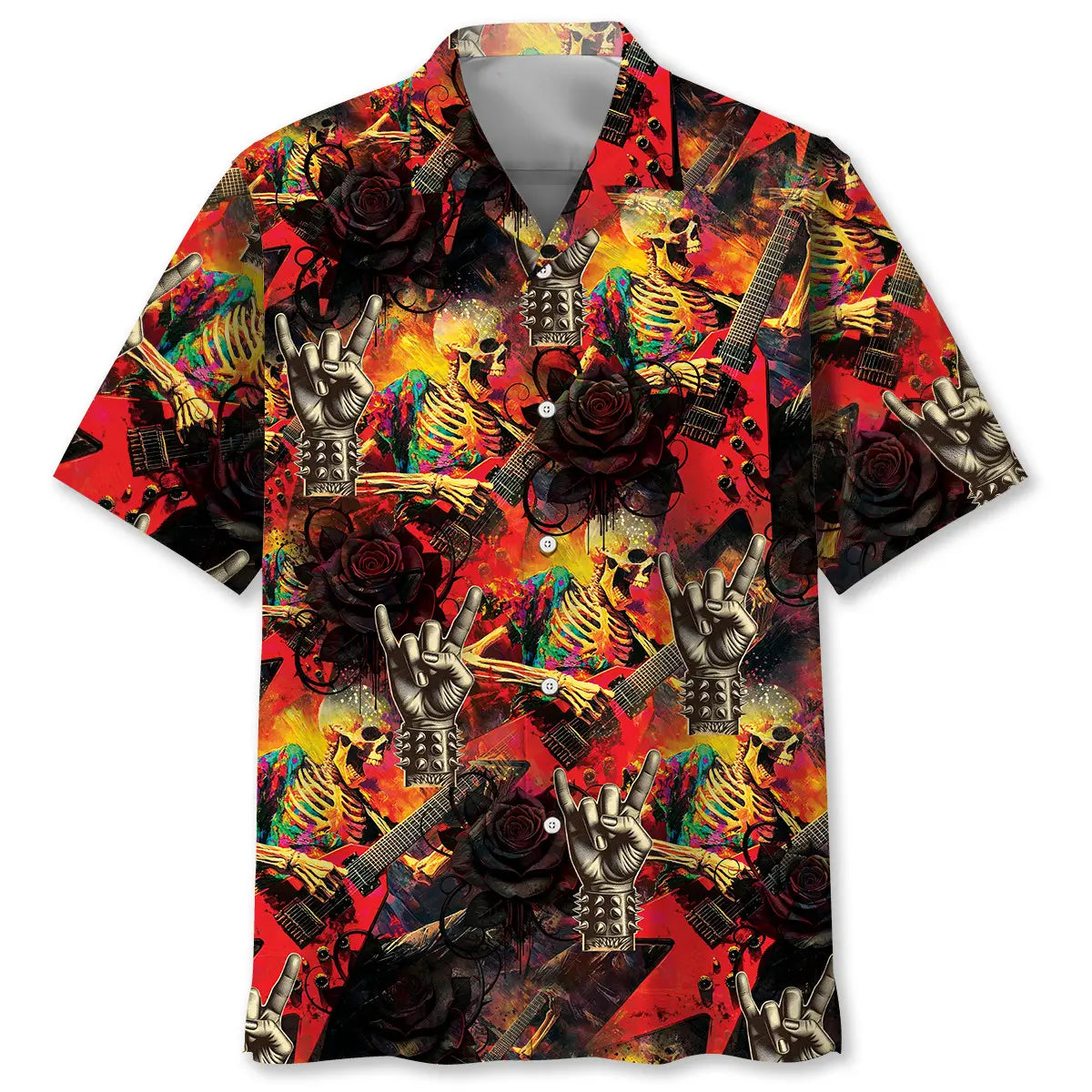 Hawaiian Shirt / Adults / S Rock n Roll Skull Guitar Hawaiian Shirt