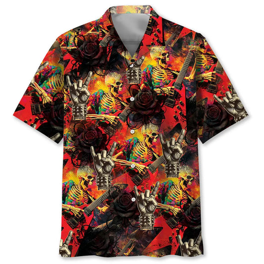 Hawaiian Shirt / Adults / S Rock n Roll Skull Guitar Hawaiian Shirt