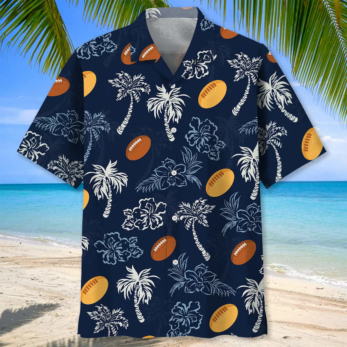 Rugby Blue Hibiscus Hawaiian Shirt
