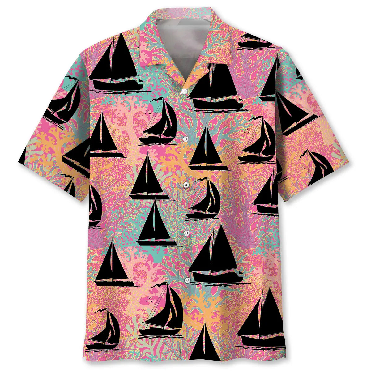Hawaiian Shirt / Adults / S Sailboat Coral Hawaiian Shirt