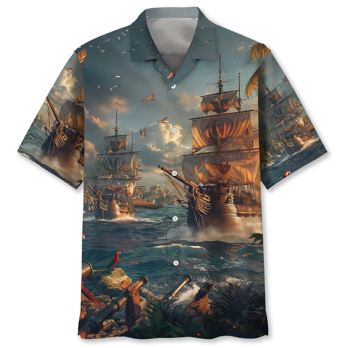 Hawaiian Shirt / Adults / S Sailboat Pirate Vintage Hawaiian Shirt
