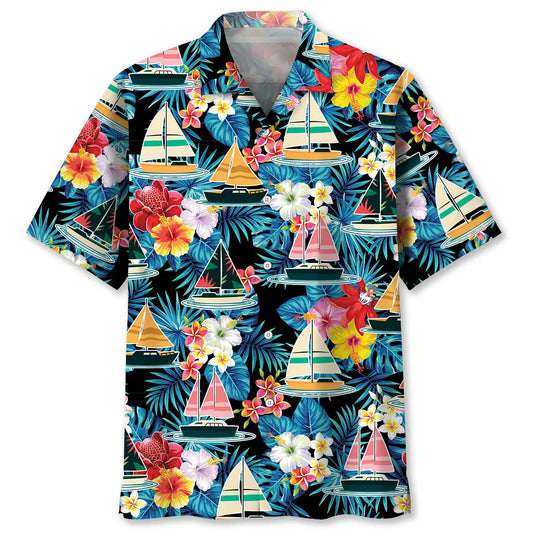 Hawaiian Shirt / Adults / S Sailboat Tropical Flower Hawaiian Shirt