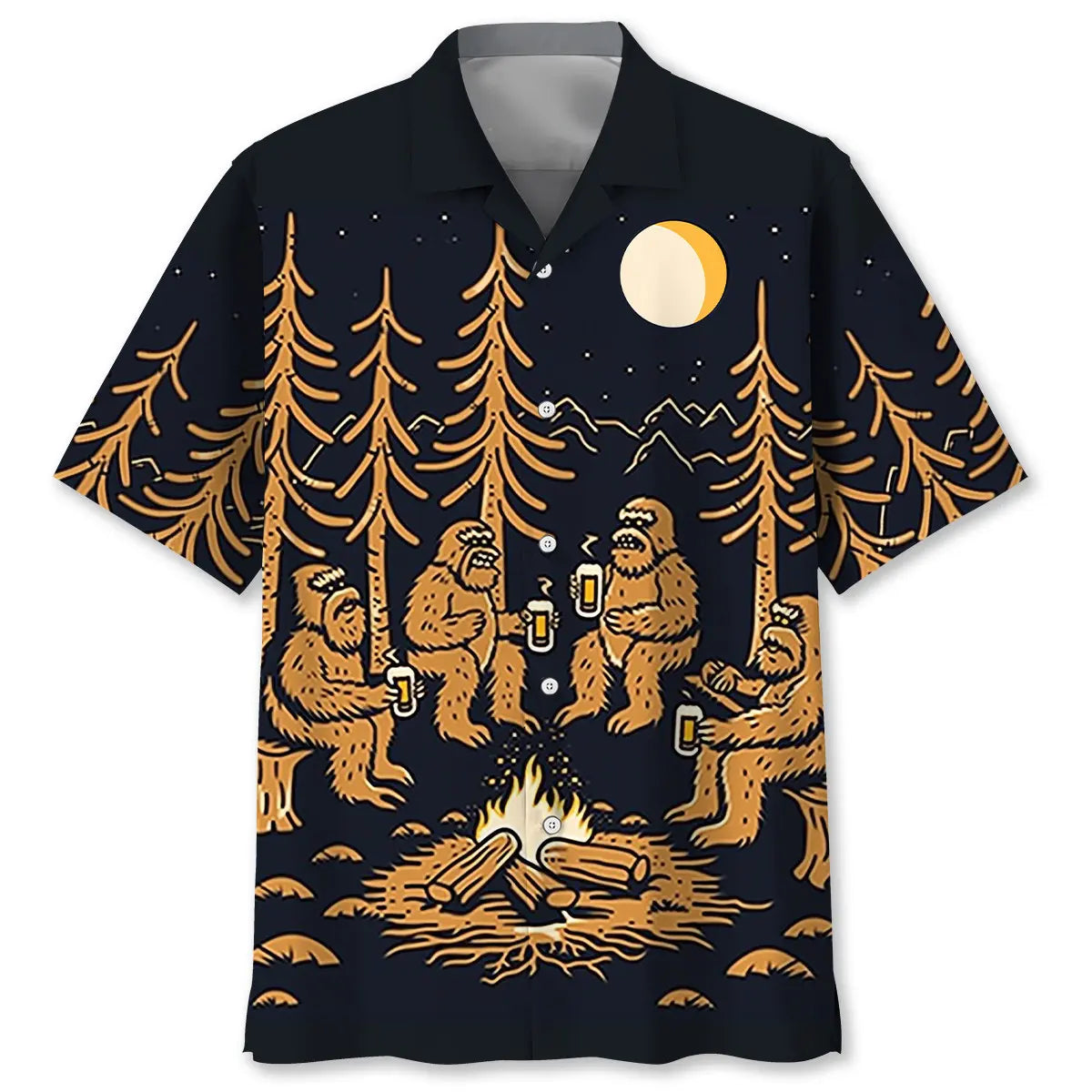 Hawaiian Shirt / Adults / S Sasquatch Campfire At National Park After Dark Country Hawaiian Shirt