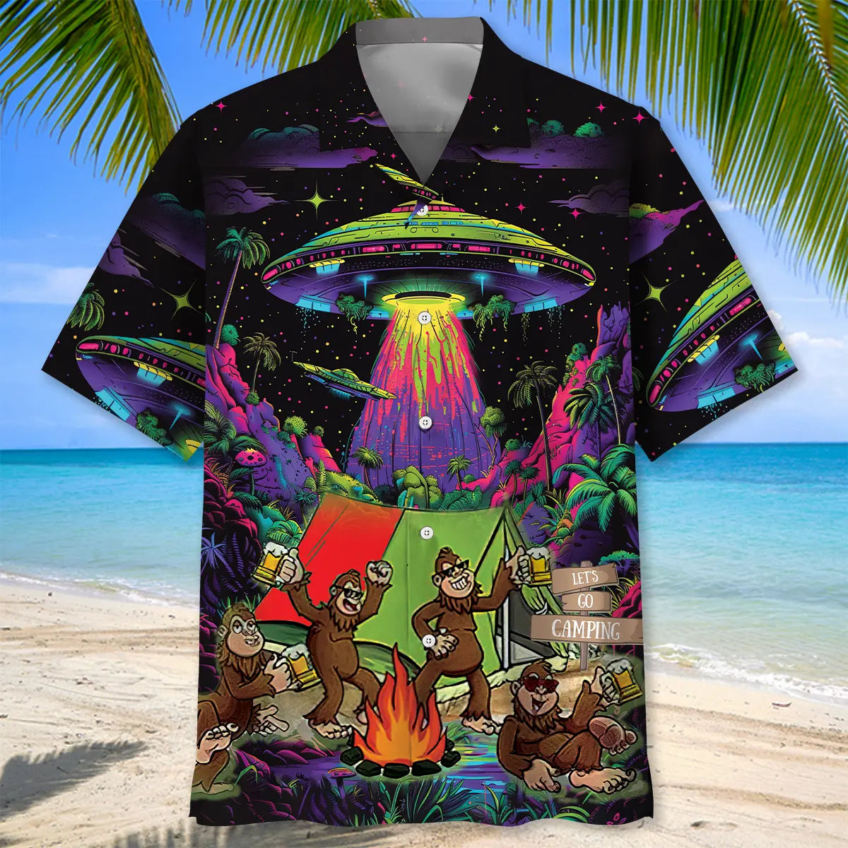 Sasquatch Night Camp Fire Drinking Hawaiian Shirt