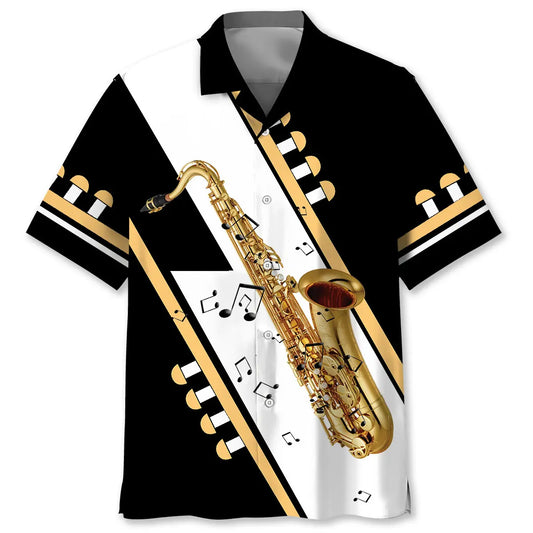 Hawaiian Shirt / Adults / S Saxophone Black White Hawaiian Shirt