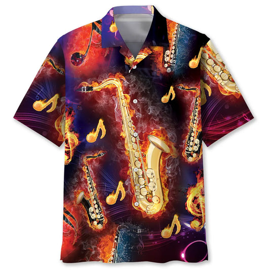 Hawaiian Shirt / Adults / S Saxophone Colorful Hawaiian Shirt