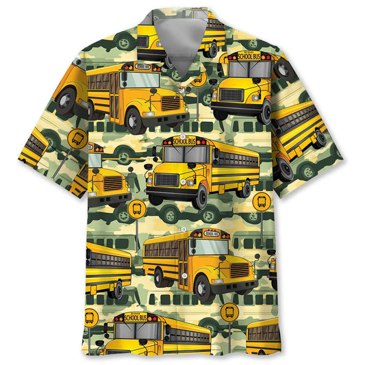 Hawaiian Shirt / Adults / S School Bus Camouflage Hawaiian Shirt
