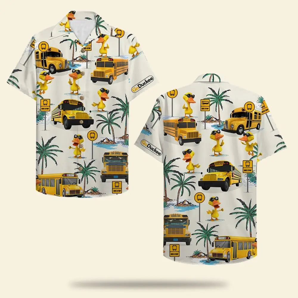 Hawaiian Shirt / Adults / S School Bus Drive Duck Pattern Unisex Hawaiian Shirt Aloha Shirt