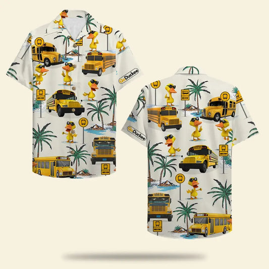 Hawaiian Shirt / Adults / S School Bus Drive Duck Pattern Unisex Hawaiian Shirt Aloha Shirt