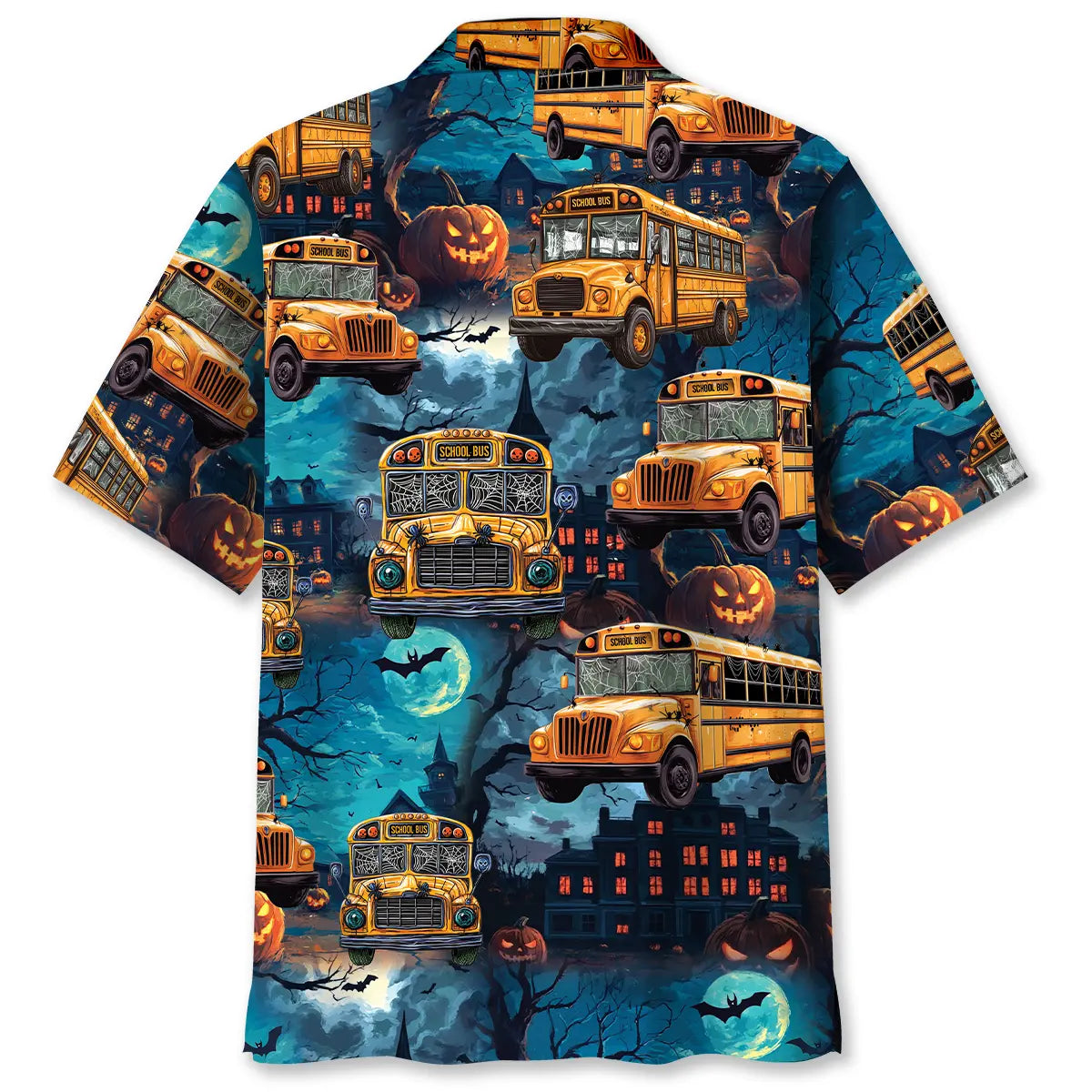 School Bus Halloween Night Hawaiian Shirt