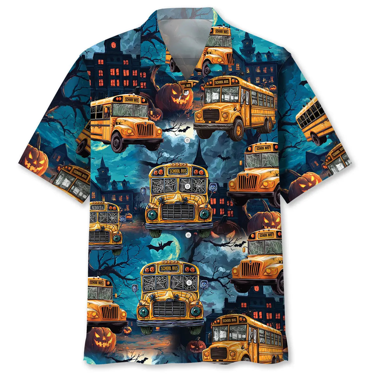Hawaiian Shirt / Adults / S School Bus Halloween Night Hawaiian Shirt