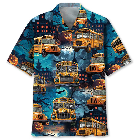 Hawaiian Shirt / Adults / S School Bus Halloween Night Hawaiian Shirt