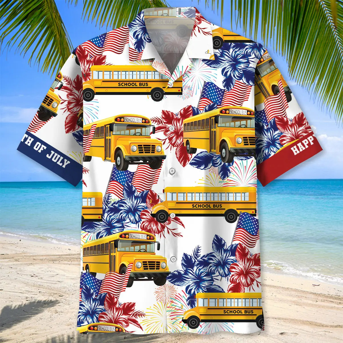 School Bus Happy 4th Of July Hawaiian Shirt