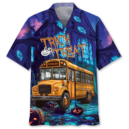 Hawaiian Shirt / Adults / S School Bus Trick Or Treat Hawaiian Shirt