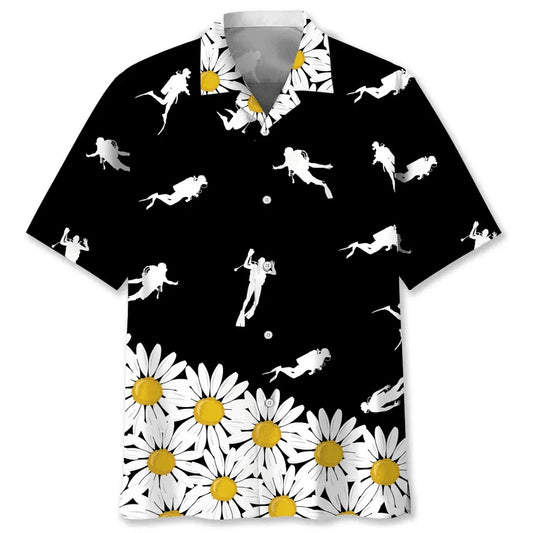 Hawaiian Shirt / Adults / S Scuba Diving Daisy Flower Hawaiian Shirt