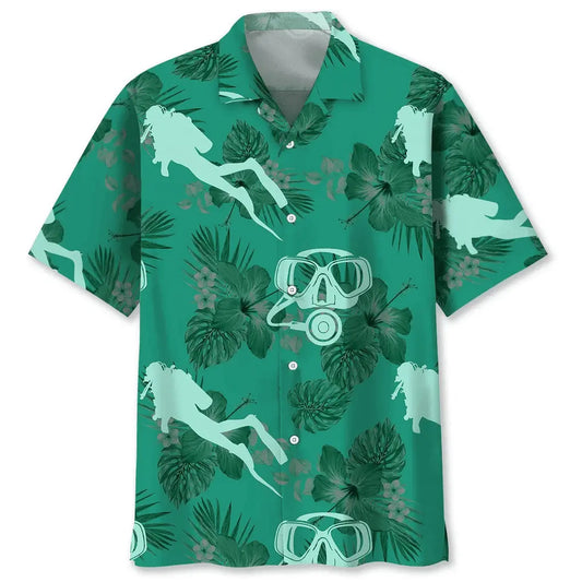 Hawaiian Shirt / Adults / S Scuba Diving Kelly Green Hawaiian Shirt