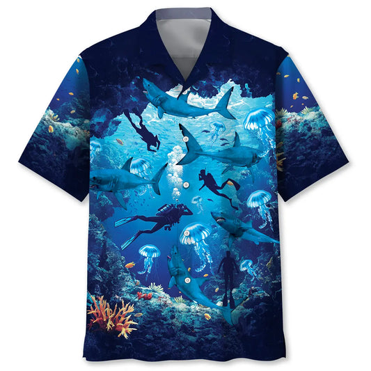 Hawaiian Shirt / Adults / S Scuba Diving Shark Hawaiian Shirt