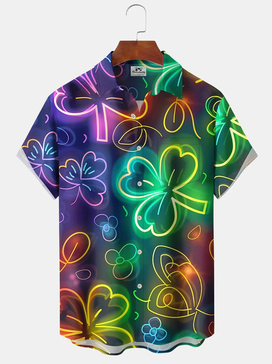 Hawaiian Shirt / Adults / S Shamrock St. Patrick Gradient Neon 3D Hawaiian Shirt