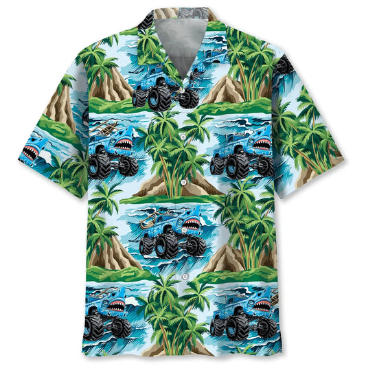 Hawaiian Shirt / Adults / S Shark Monster Truck Beach Hawaiian Shirt