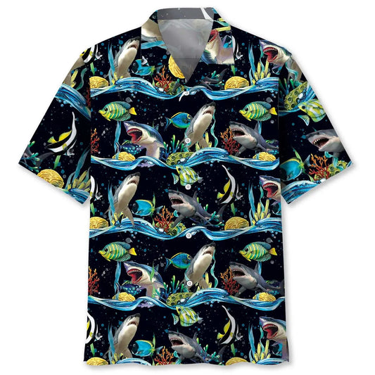 Hawaiian Shirt / Adults / S Shark Under Sea Hawaiian Shirt