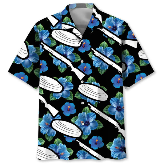 Hawaiian Shirt / Adults / S Skeet Shooting Hibiscus Blue Hawaiian Shirt